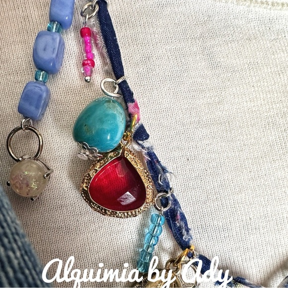 Alquimia Blue and Pink Charm Necklace Bohemian Style turquoise - Picture 8 of 9